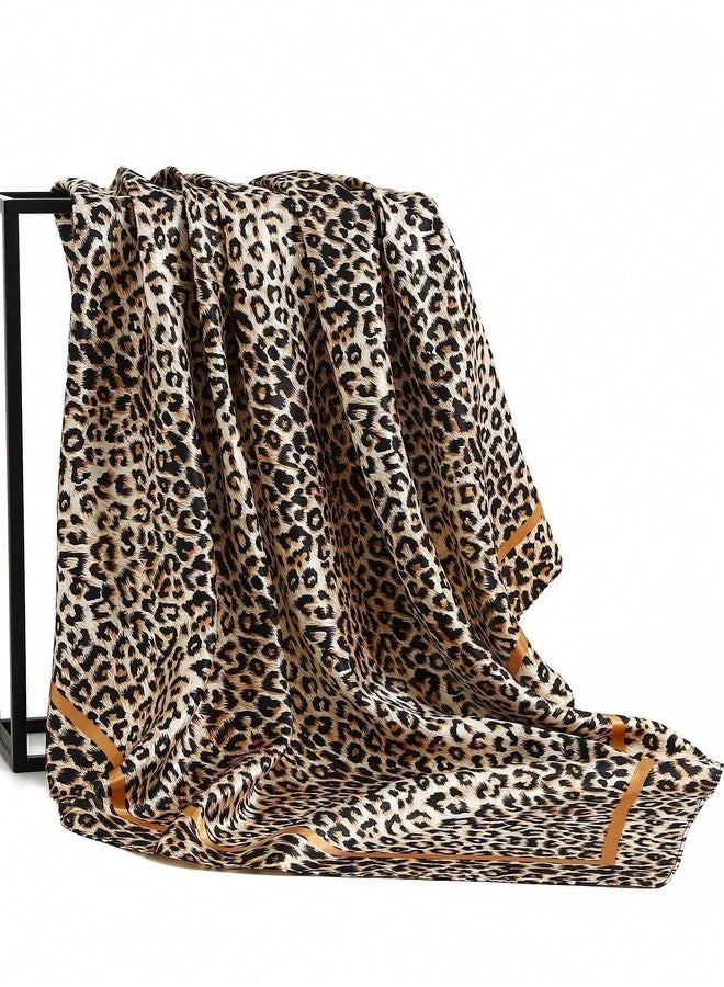 CXQRR 35 Inch Leopard Print Silk Hair Head Scarf for Women Satin Neck Scarf Wrap Large Lightweight Bandana - Image 3